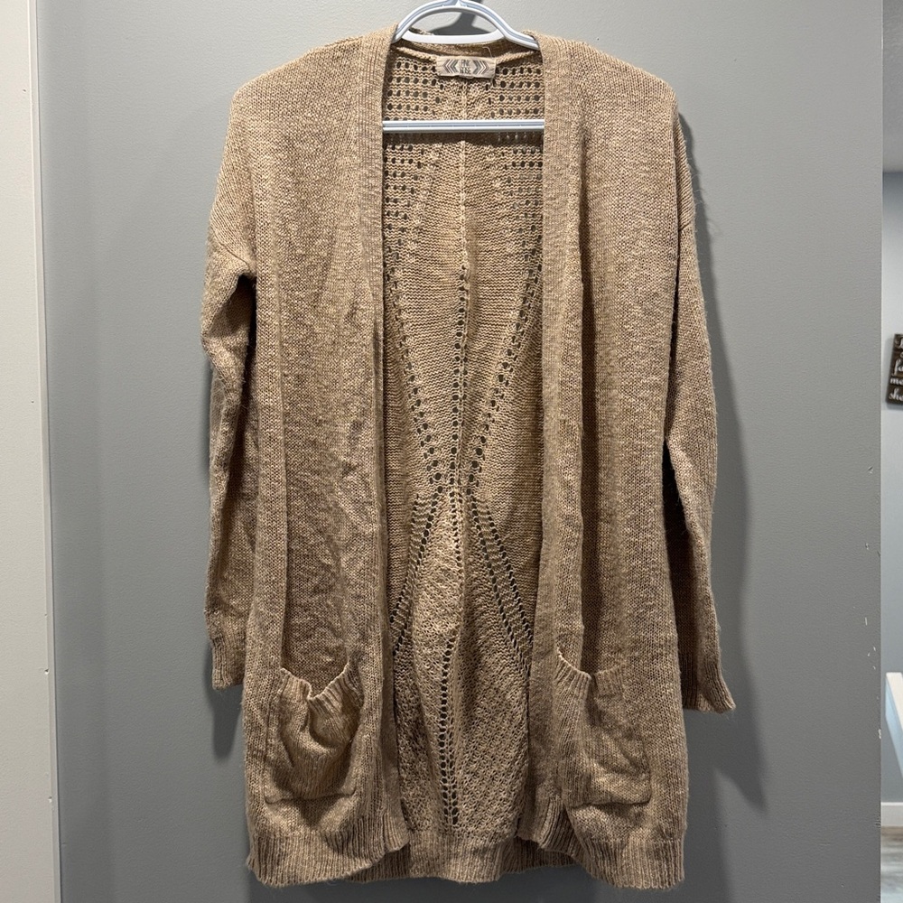 Pink Rose Tan Open-Front Cardigan